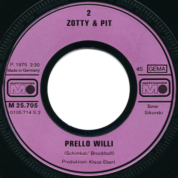 Cover zu Zotty & Pit - Sehnsucht (Sailing) | 1976 | Vinyl, Stereo, 45 RPM, 7