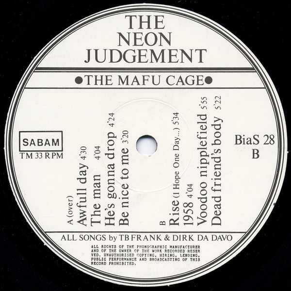Cover zu The Neon Judgement - Mafu Cage | 1986 | Vinyl, LP, Album | Electronic, Rock | Belgium