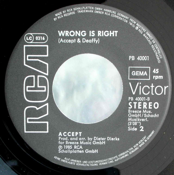 Cover zu Accept - Midnight Mover | 1985 | Vinyl, 7