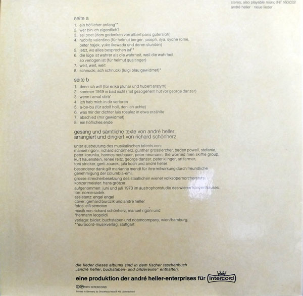 Cover zu André Heller - Neue Lieder | Vinyl, LP, Album, Stereo, Reissue | Jazz, Rock, Latin, Pop, Folk, World, & Country | Germany