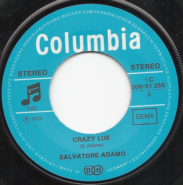 Cover zu Adamo - Crazy Lue / Mon Pays | 1972 | Vinyl, Stereo, 45 RPM, 7