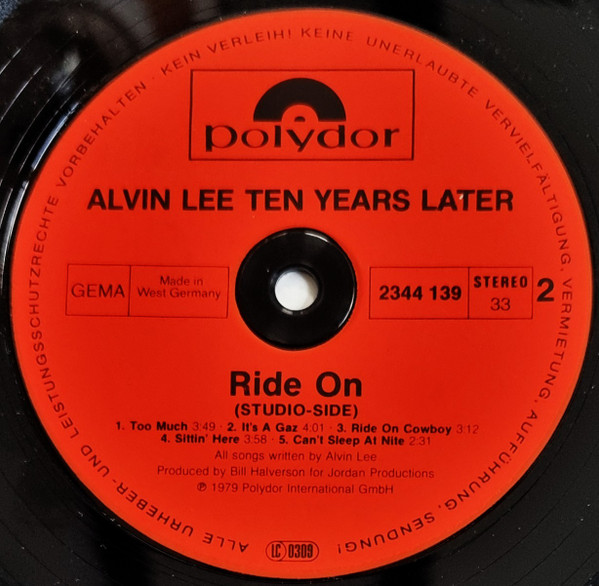 Cover zu Alvin Lee, Ten Years Later - Ride On | 1979 | Vinyl, LP, Album, Stereo | Rock, Blues | Germany