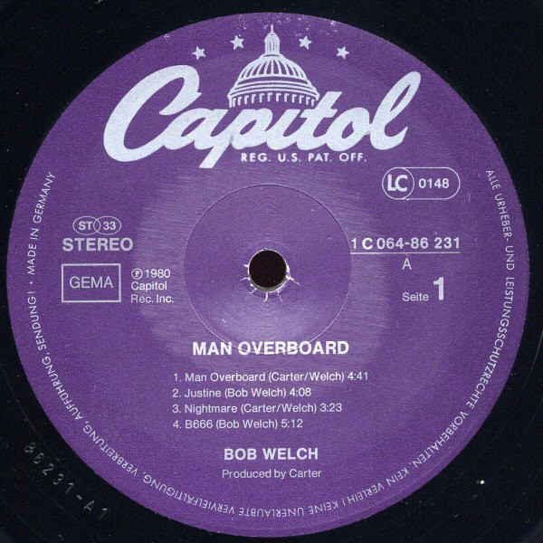 Cover zu Bob Welch - Man Overboard | 1980 | Vinyl, LP, Album | Rock, Pop | Germany