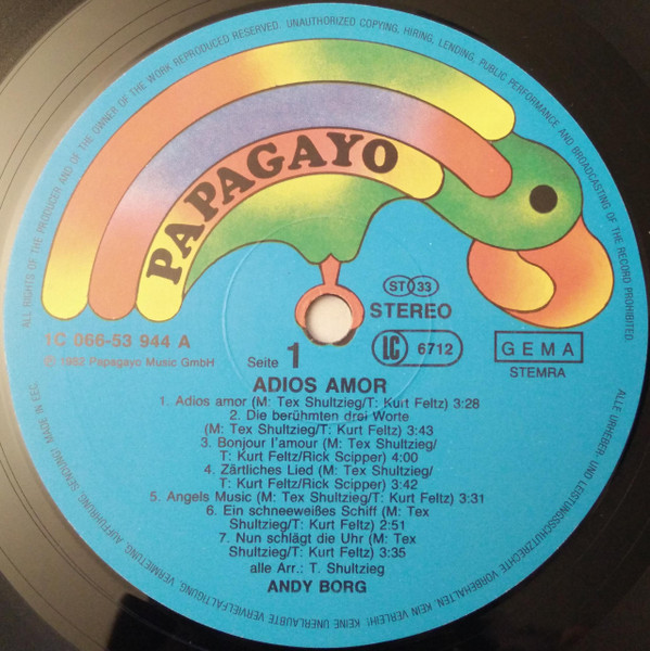 Cover zu Andy Borg - Adios Amor | 1982 | Vinyl, LP, Album | Pop | Germany