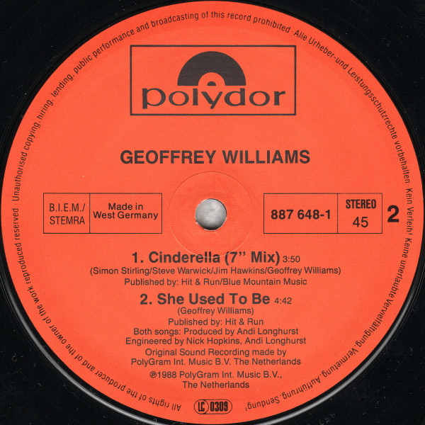Cover zu Geoffrey Williams - Cinderella | 1988 | Vinyl, Stereo, 12