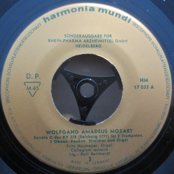 Cover zu Wolfgang Amadeus Mozart - Fritz Neumeyer, Collegium Aureum Leitung: Rolf Reinhardt - Sonate C-Dur KV 278 / Sonate C-Dur KV 329 | Vinyl, 45 RPM, 7