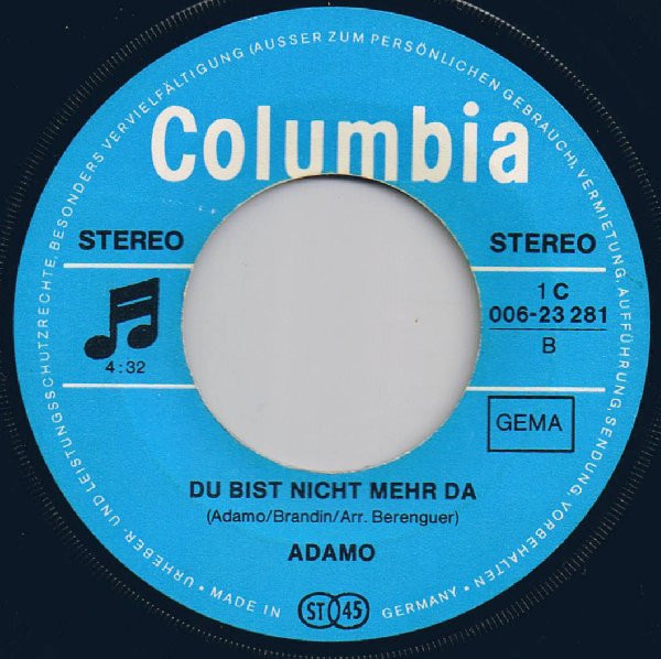 Cover zu Adamo - Gute Reise, Schöne Rose | 1970 | Vinyl, Stereo, 45 RPM, 7