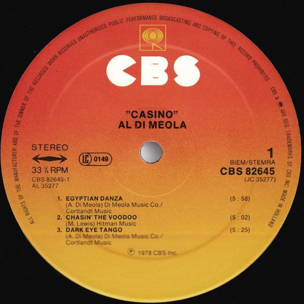 Cover zu Al Di Meola - Casino | 1978 | Vinyl, LP, Album, Stereo | Jazz | Europe