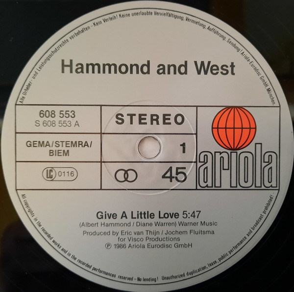 Cover zu Albert Hammond And Albert West - Give A Little Love | 1986 | Vinyl, Stereo, 12
