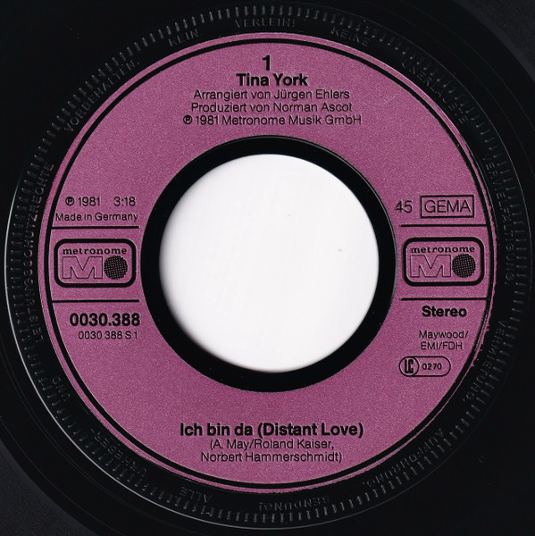 Cover zu Tina York - Ich Bin Da (Distant Love) | 1981 | Vinyl, Stereo, 45 RPM, 7