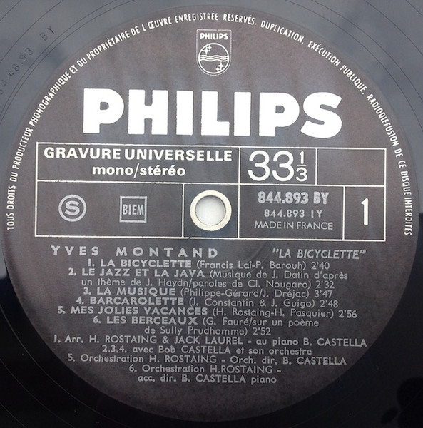 Cover zu Yves Montand - La Bicyclette | 1968 | Vinyl, LP, Album | Pop | France