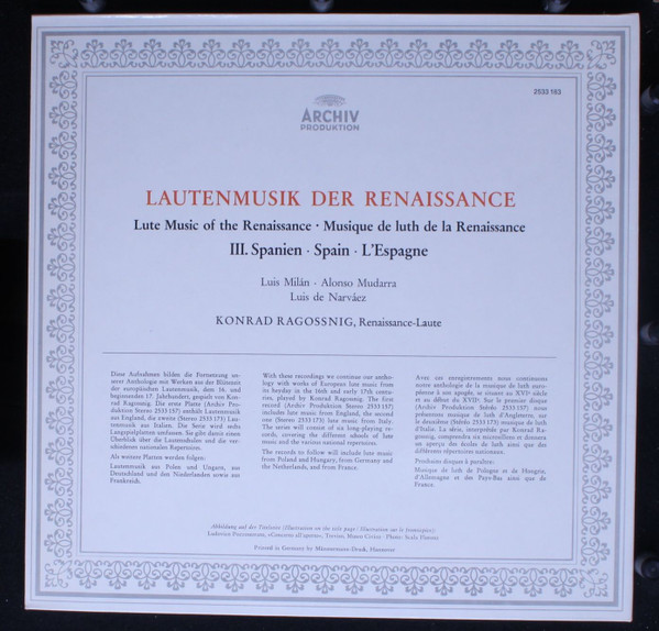 Cover zu Konrad Ragossnig - Musik Für Laute, III. Spanien | 1975 | Vinyl, LP, Album, Stereo | Classical | Germany
