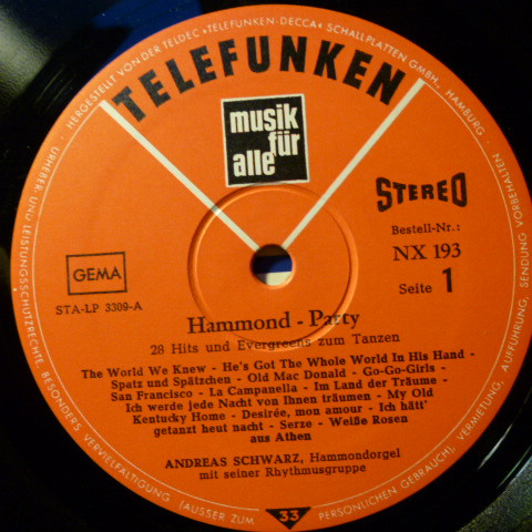 Cover zu Andreas Schwarz Mit Seiner Rhythmusgruppe - Hammond Party - 28 Hits Und Evergreens Zum Tanzen | Vinyl, LP, Album | Pop | Germany