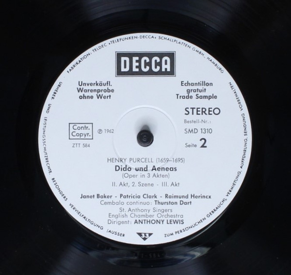 Bild Henry Purcell, Janet Baker, Raimund Herincx, English Chamber Orchestra, Anthony Lewis (2) – Dido And Aeneas | Vinyl, LP, Stereo, Promo | Classical | Germany Schallplatten Ankauf