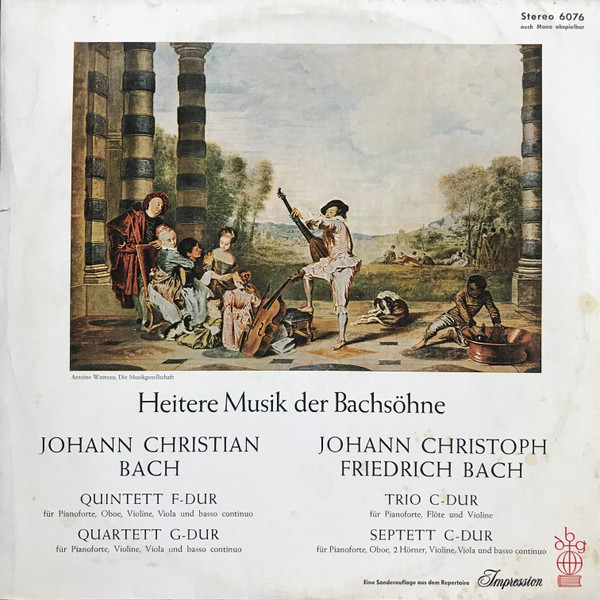 Bild Johann Christian Bach, Johann Christoph Bach – Heitere Musik der Bachsöhne | Vinyl, LP, Album, Stereo | Classical | Germany Schallplatten Ankauf