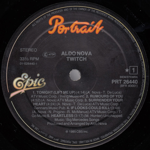 Cover zu Aldo Nova - Twitch | 1985 | Vinyl, LP, Album, Stereo | Rock | Europe