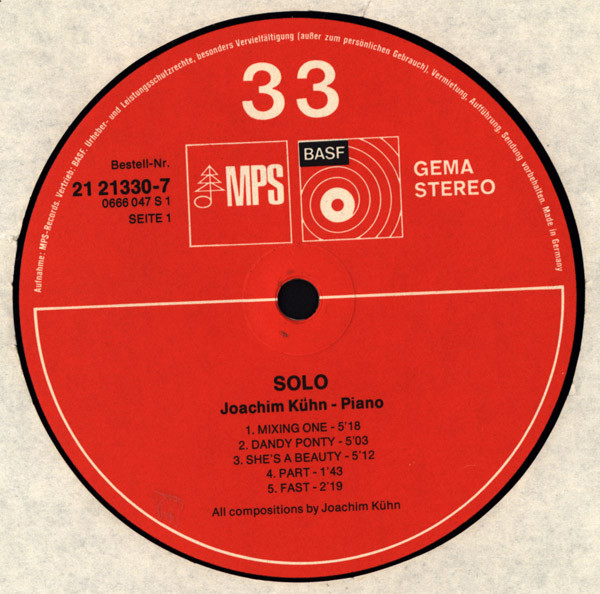 Cover zu Joachim Kühn - Piano Solo | 1972 | Vinyl, LP, Album | Jazz | Germany