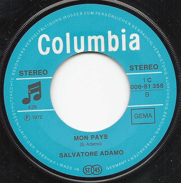 Cover zu Adamo - Crazy Lue / Mon Pays | 1972 | Vinyl, Stereo, 45 RPM, 7