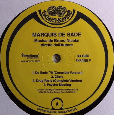 Cover zu Bruno Nicolai - Marquis De Sade's | 2013 | Vinyl, LP, Album, Reissue | Electronic, Jazz, Stage & Screen | Europe