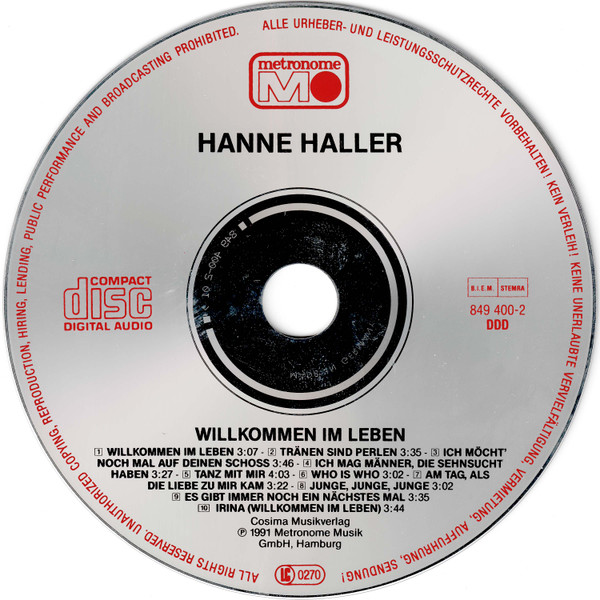 Cover zu Hanne Haller - Willkommen Im Leben | 1991 | CD, Album | Pop | Germany