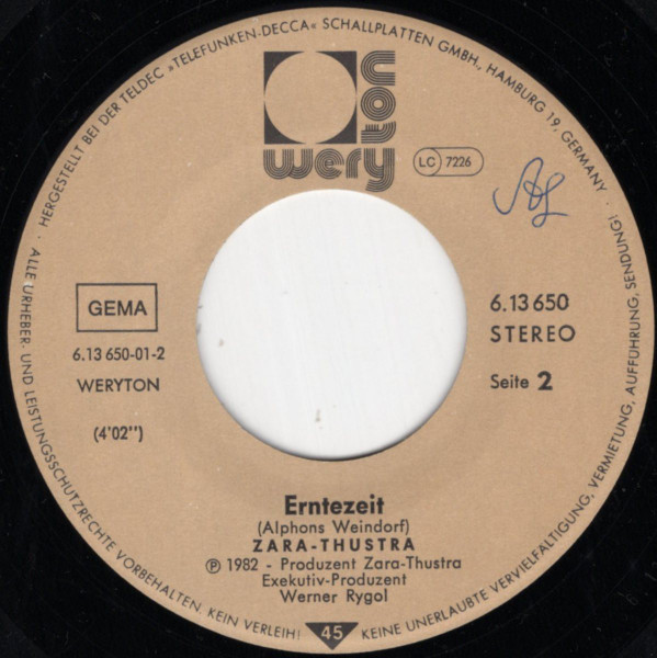 Cover zu Zara-Thustra - Eiskalt | 1982 | Vinyl, Stereo, 45 RPM, 7