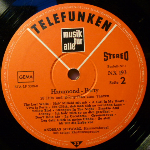 Cover zu Andreas Schwarz Mit Seiner Rhythmusgruppe - Hammond Party - 28 Hits Und Evergreens Zum Tanzen | Vinyl, LP, Album | Pop | Germany