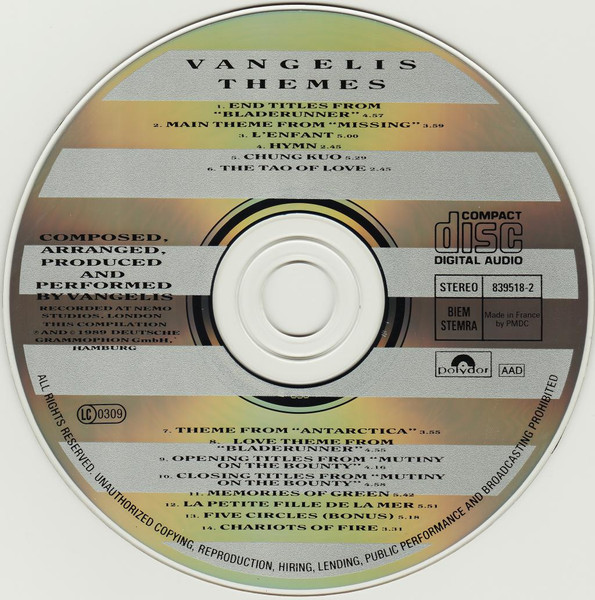 Cover zu Vangelis - Themes | CD, Stereo, Reissue, Compilation | Electronic, Stage & Screen | Europe