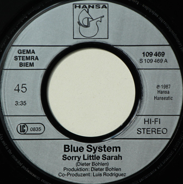 Cover zu Blue System - Sorry Little Sarah | 1987 | Vinyl, 45 RPM, 7