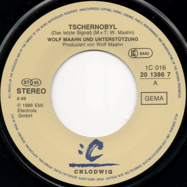 Cover zu Wolf Maahn & Unterstützung - Tschernobyl (Das Letzte Signal) | 1986 | Vinyl, Stereo, 45 RPM, 7