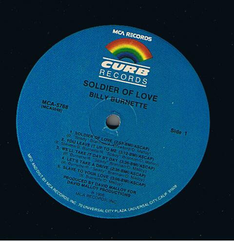 Cover zu Billy Burnette - Soldier Of Love | 1986 | Vinyl, LP, Album | Rock | US