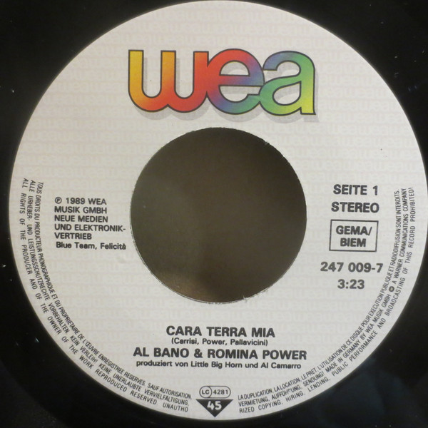 Cover zu Al Bano & Romina Power - Cara Terra Mia | 1989 | Vinyl, 45 RPM, 7