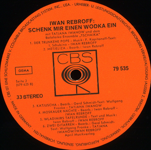 Cover zu Ivan Rebroff, Tatjana Iwanow - Schenk Mir Einen Wodka Ein | 1969 | Vinyl, LP, Stereo, Club Edition, Special Edition | Pop, Folk, World, & Country | Germany
