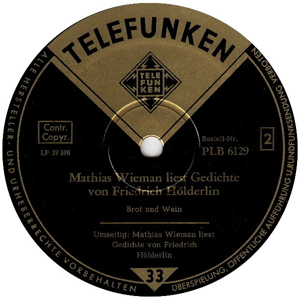 Cover zu Friedrich Hölderlin | Sprecher: Mathias Wieman - Mathias Wieman Liest Gedichte Von Friedrich Hölderlin | Vinyl, LP, Album, 10