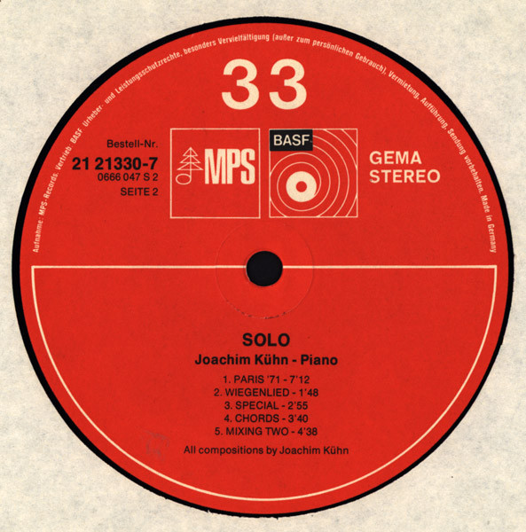 Cover zu Joachim Kühn - Piano Solo | 1972 | Vinyl, LP, Album | Jazz | Germany
