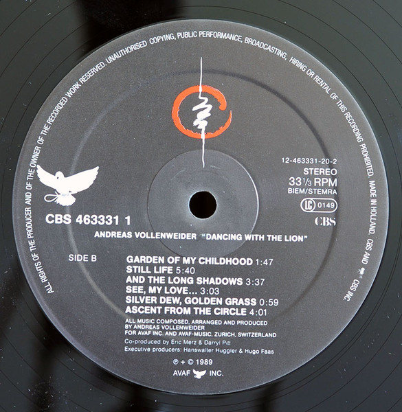 Cover zu Andreas Vollenweider - Dancing With The Lion | Vinyl, LP, Album, Stereo | Electronic, Rock | Europe