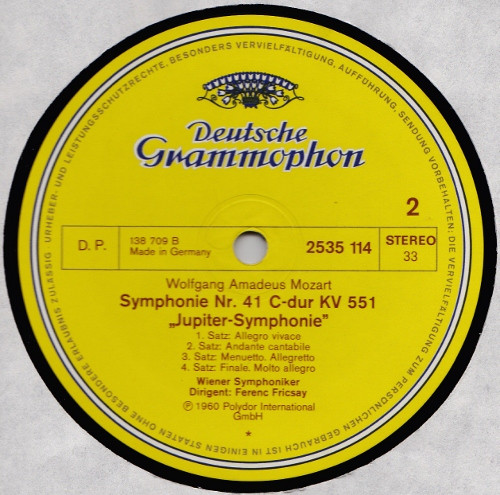 Cover zu Wolfgang Amadeus Mozart - Ferenc Fricsay, Wiener Symphoniker - Symphonien Nr.40 + 41 »Jupiter« | 1974 | Vinyl, LP, Reissue | Classical | Germany