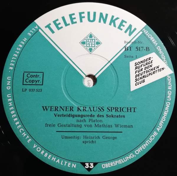 Cover zu Werner Krauß / Heinrich George - Wort Und Stimme | Vinyl, LP, Club Edition | Non-Music | Germany