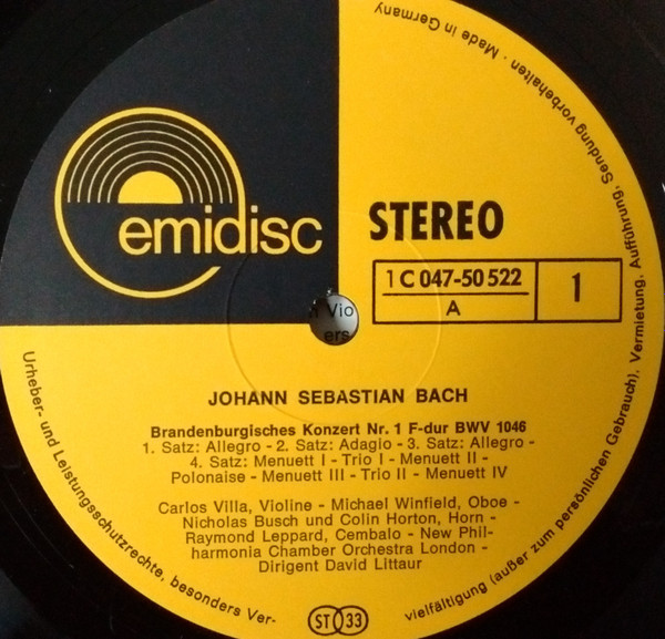 Cover zu New Philharmonia Chamber Orchestra, David Littaur, Johann Sebastian Bach - Brandenburgische Konzerte Nr. 1-3 | 1971 | Vinyl, LP | Classical | Germany