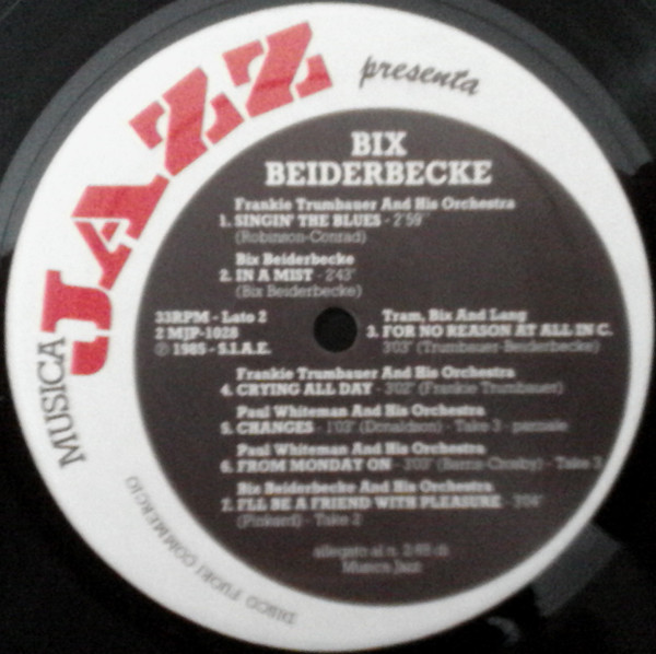 Cover zu Bix Beiderbecke - Il Leggendario Bix Beiderbecke | 1985 | Vinyl, LP, Compilation | Jazz | Italy