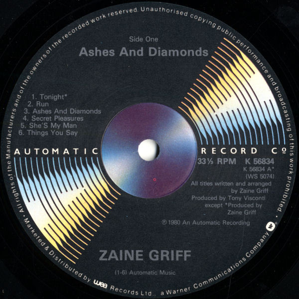 Cover zu Zaine Griff - Ashes And Diamonds | 1980 | Vinyl, LP | Electronic, Rock | UK