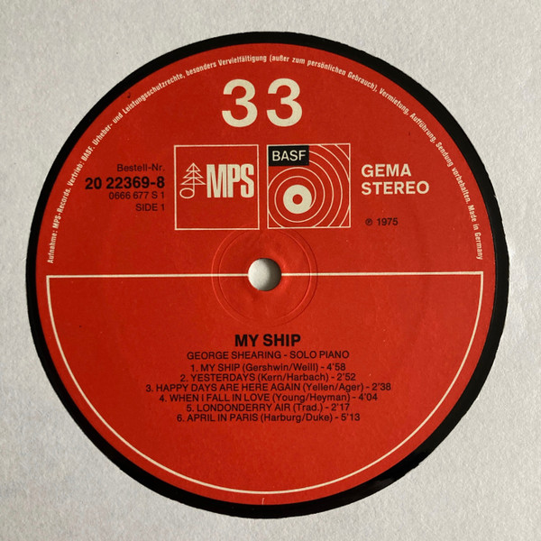Cover zu George Shearing - My Ship | 1975 | Vinyl, LP | Jazz | Germany