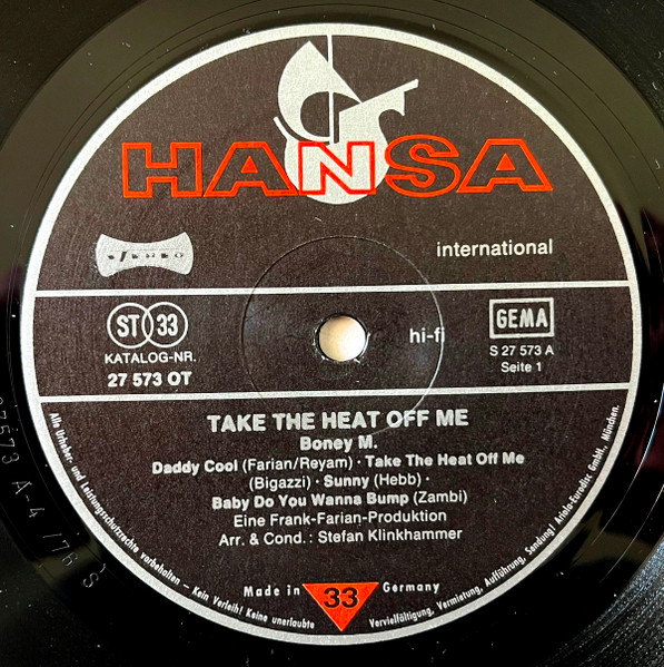 Cover zu Boney M. - Take The Heat Off Me | 1976 | Vinyl, LP, Album, Stereo | Funk / Soul | Germany