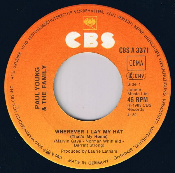 Cover zu Paul Young - Wherever I Lay My Hat | 1983 | Vinyl, 45 RPM, 7