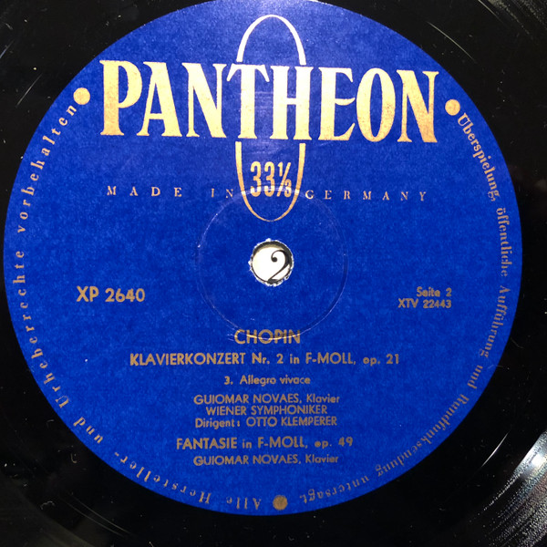 Cover zu Frédéric Chopin - Guiomar Novaes, Wiener Symphoniker, Otto Klemperer - Klavierkonzert Nr. 2 F-Moll Op. 21 / Fantasie In F-Moll Op. 49 | 1955 | Vinyl, LP, Mono | Classical | Germany
