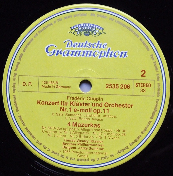 Cover zu Frédéric Chopin, Tamás Vásáry • Berliner Philharmoniker, Jerzy Semkow - Klavierkonzert Nr.1 E-moll • 4 Mazurken | 1976 | Vinyl, LP, Reissue | Classical | Germany