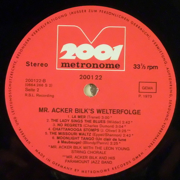Cover zu Acker Bilk - Mr. Acker Bilk's Welterfolge | 1973 | Vinyl, LP, Compilation | Jazz | Germany