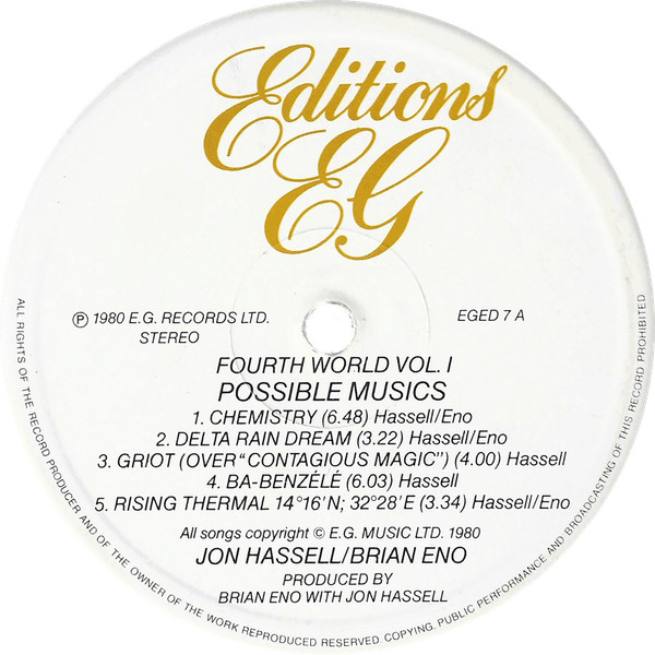 Cover zu Jon Hassell / Brian Eno - Fourth World Vol. 1 - Possible Musics | 1980 | Vinyl, LP, Album | Electronic | UK