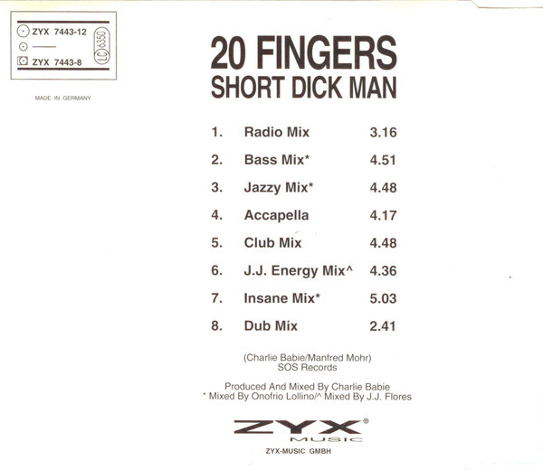 Cover zu 20 Fingers - Short Dick Man | 1994 | CD, Maxi-Single | Electronic | Germany