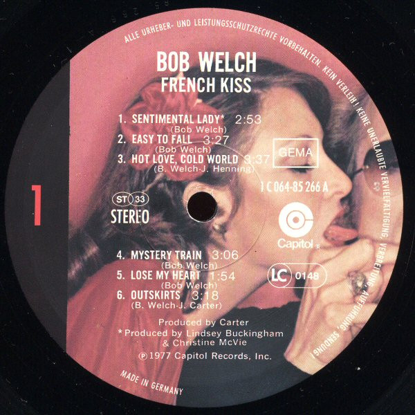 Cover zu Bob Welch - French Kiss | 1977 | Vinyl, LP, Album, Stereo | Electronic, Rock | Germany