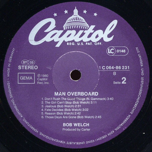 Cover zu Bob Welch - Man Overboard | 1980 | Vinyl, LP, Album | Rock, Pop | Germany